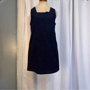 womens Vintage Corduroy Navy Blue Mini Dress With Pockets Sz 6 90s Y2K NWT